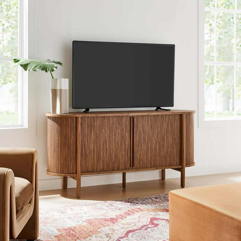 Modway high TV Stand Curved Edges Credenza Sideboard MDF Walnut | Walmart (US)