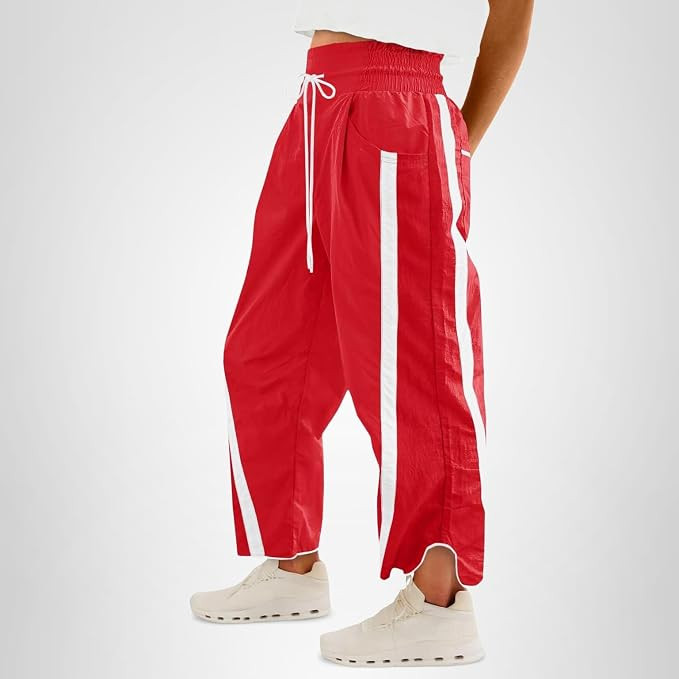 Fisoew Women's Baggy Wide Leg Pants Casual Drawstring Elastic Waisted Contrast Color Workout Y2K ... | Amazon (US)