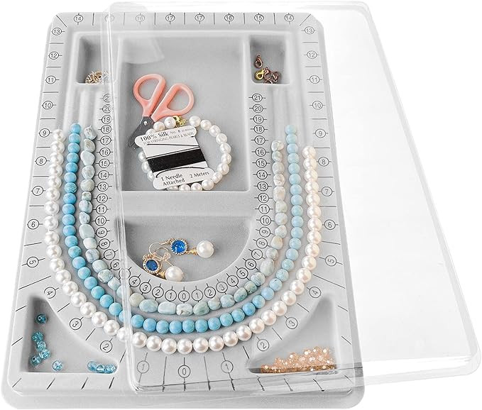The Bead Board with Clear Cover,Grey Flocked,6 Recessed Compartments,3 U-Shaped Channels,Design B... | Amazon (US)