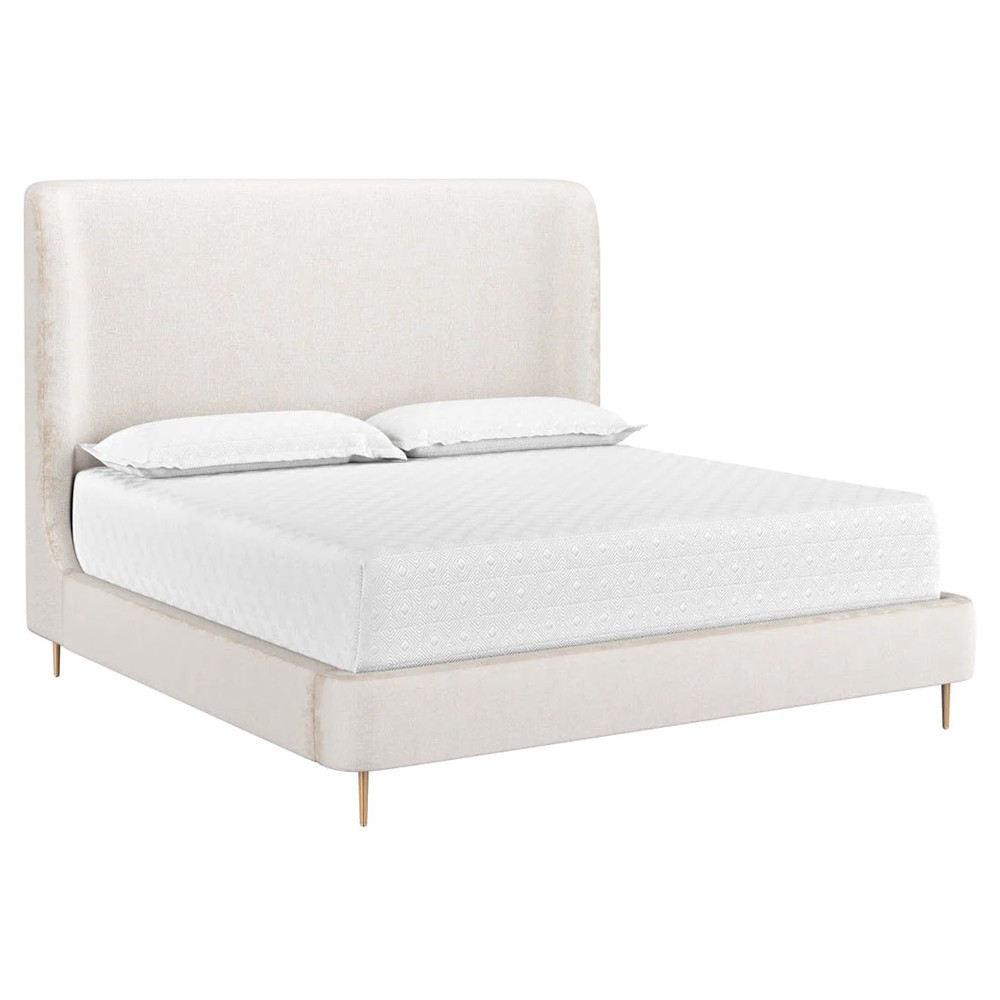 Brennan Modern Bergen Taupe Upholstered Copper Steel Wingback Bed - King | Kathy Kuo Home