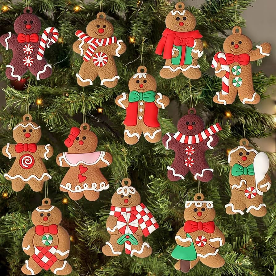 12pcs Gingerbread Man Ornaments for Christmas Tree, Assorted Gingerbread Figurines Ornaments, Chr... | Amazon (US)