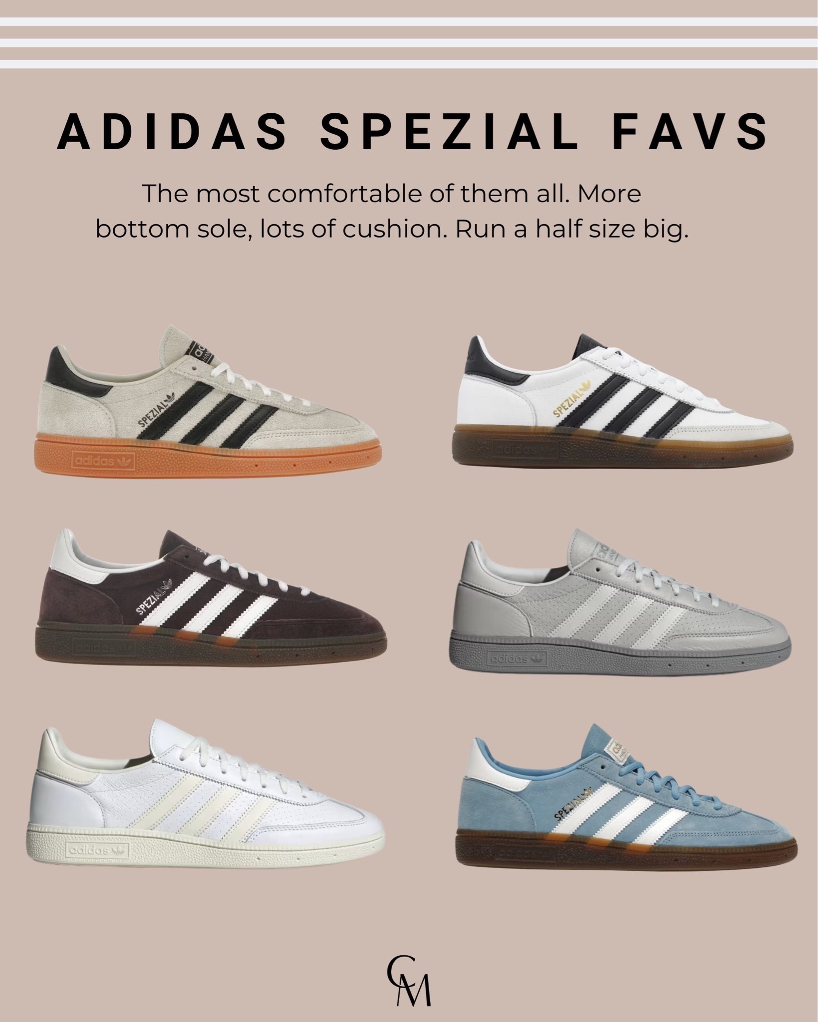 Adidas Spezial favorites. The most comfortable of all the Adidas sneakers. More bottom sole, lots of cushion. Run a half size big. 

Sneakers, spring shoes 

#LTKshoecrush #LTKSeasonal