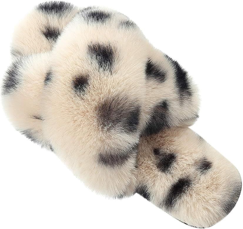 Slippers for Women, Open Toe Fuzzy Fluffy House Slippers Cozy Memory Foam Anti-Skid Plush Criss C... | Amazon (US)