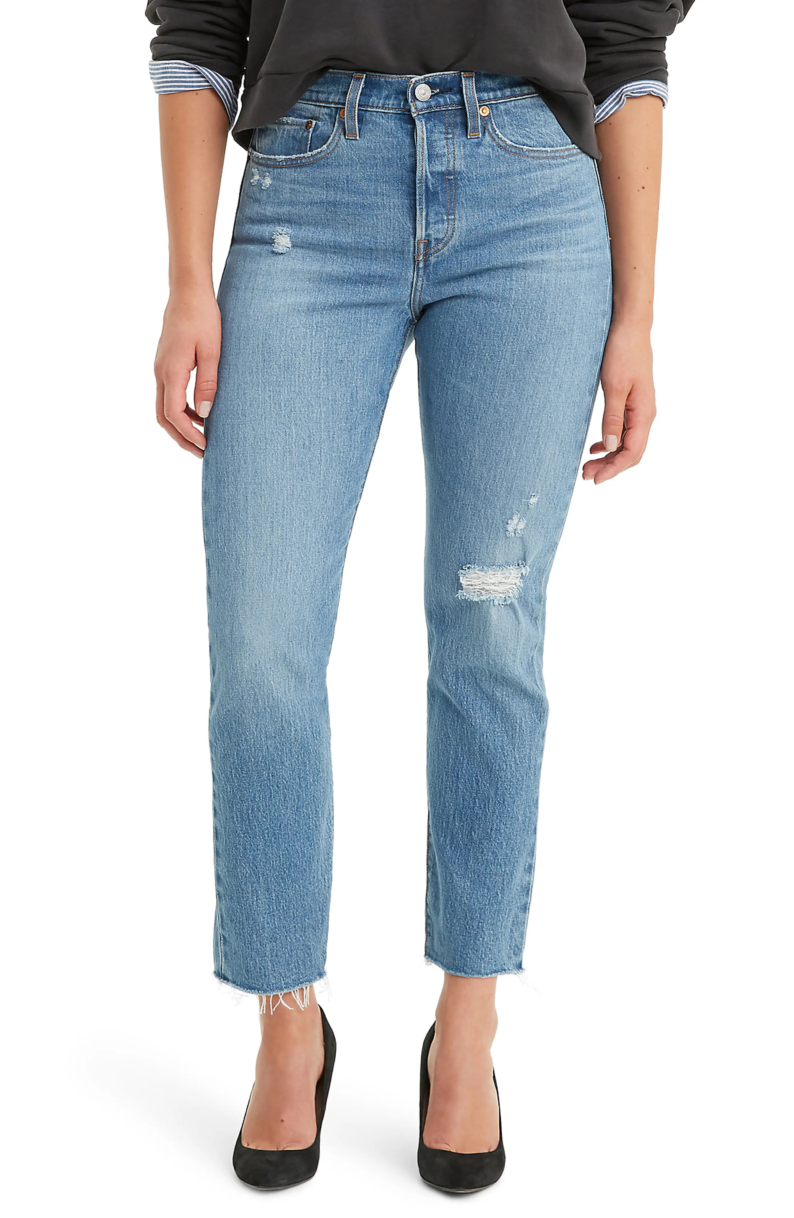 Women's Levi'S Wedgie Icon Fit High Waist Raw Hem Jeans, Size 30 - Blue | Nordstrom