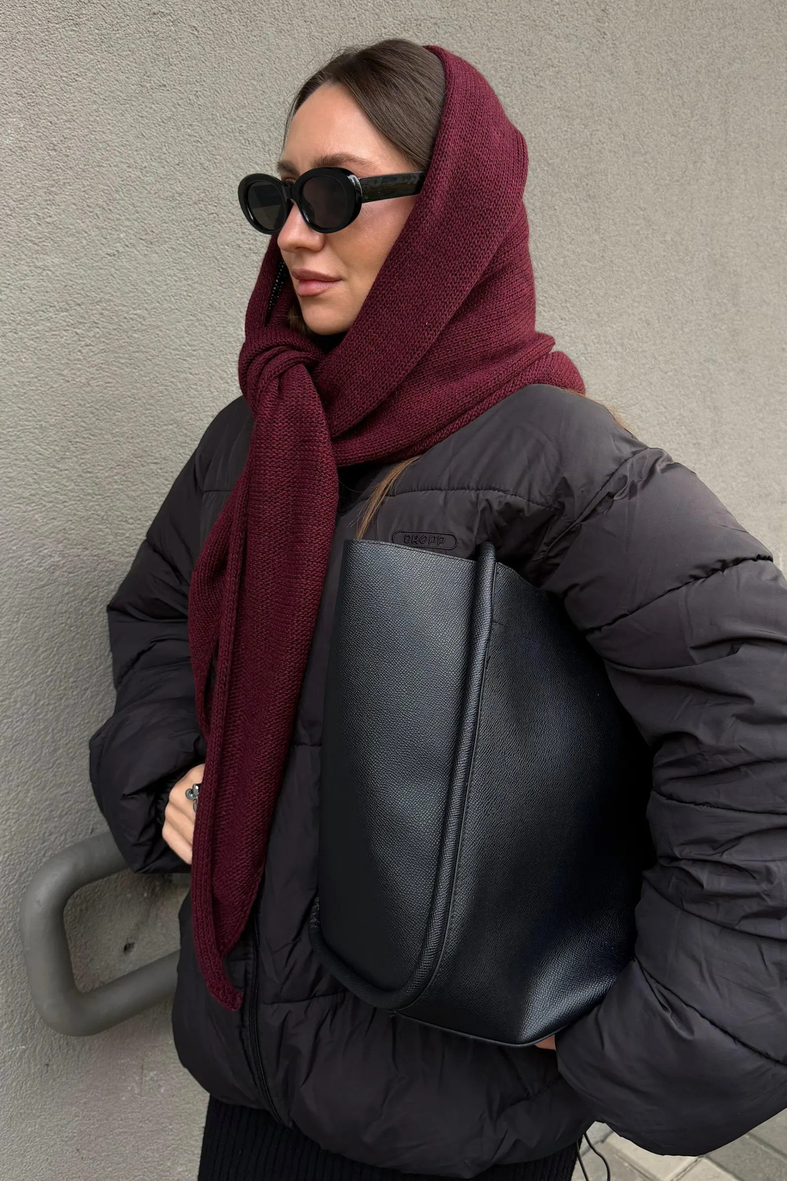 Burgundy triangle scarf. Natural merino wool headscarf - stylish, warm & cozy. Knitted maroon ker... | Etsy (US)