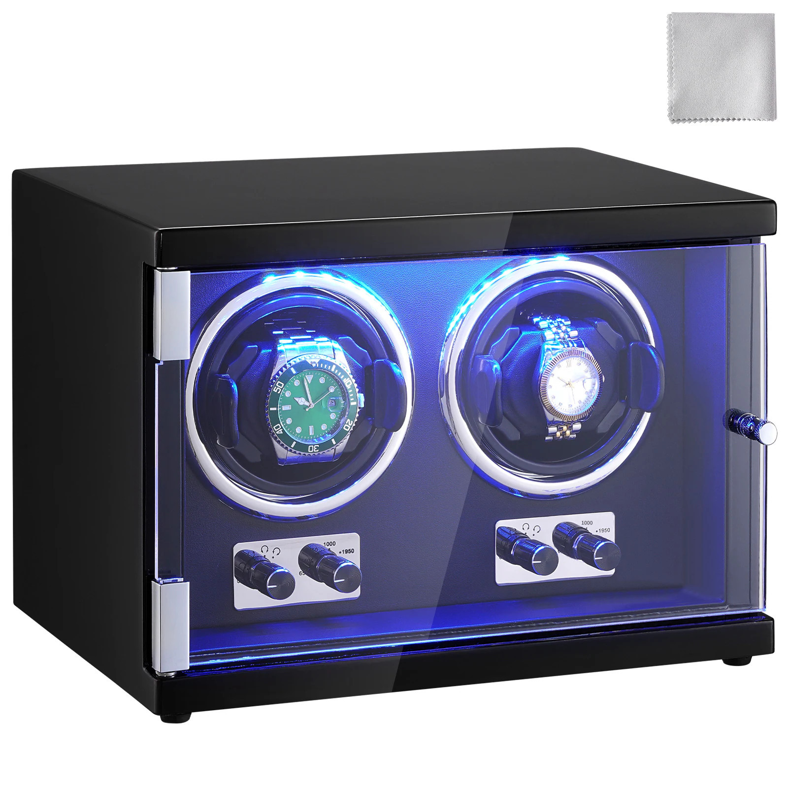 GIVIMO Dual Watch Winder for Automatic Watches Quiet Twin Motor Winder with 4 Rotation Modes Independent Speed Control Blue LED Light PU Interior and | Lowe's