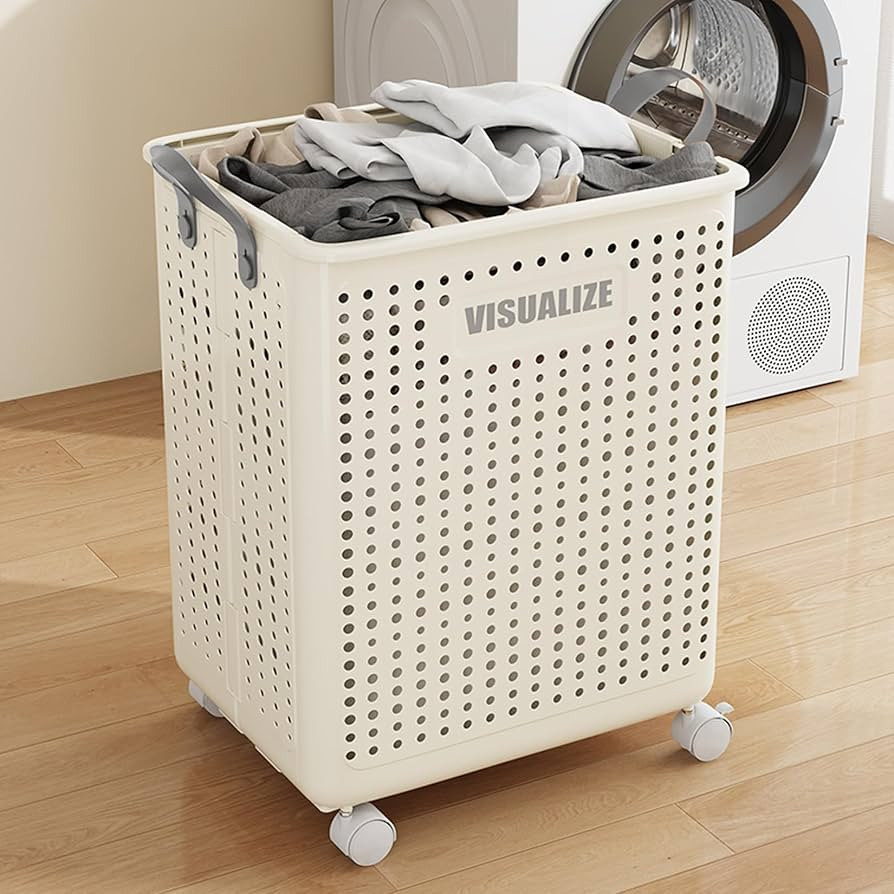 Collapsible Laundry Basket with Wheels and Handle, Plastic Foldable Laundry Hamper, Versatile Por... | Amazon (US)