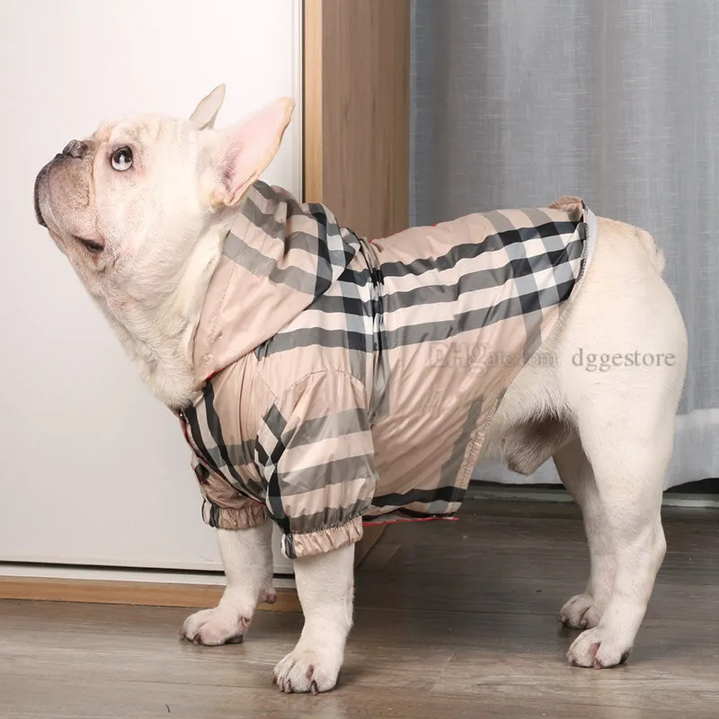 Designer Dog Clothes Classic Check Pattern Dog Apparel Dogs Raincoat Lightweight Windbreaker Hood... | DHGate