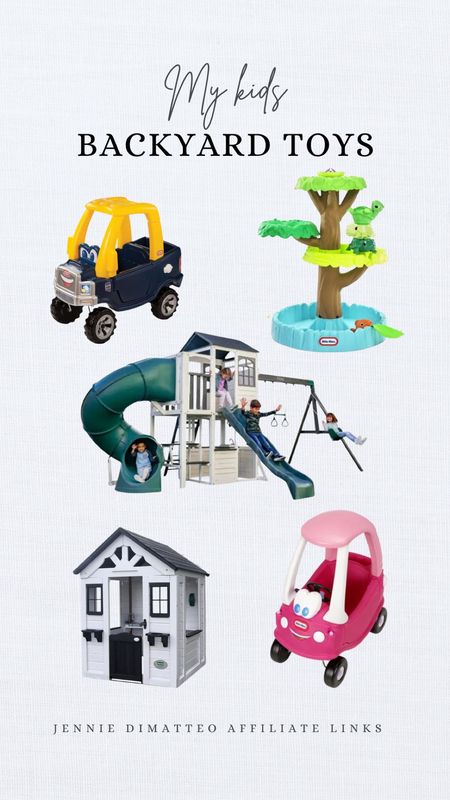 My kids backyard toys! The swing set and playhouse are not the exact same because we had to paint ours but the ones linked are very similar to what we have and it doesn’t need to be painted! 
Outdoor Toys. Swing Set. Playhouse. Water Toys. Kids Cars. 

#LTKhome #LTKkids #LTKfamily