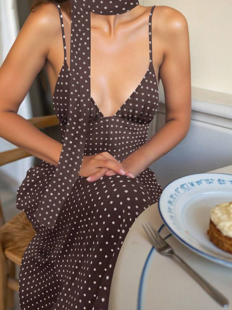 Plus Size Women Polka Dot Print Backless Casual Sleeveless Dress | SHEIN