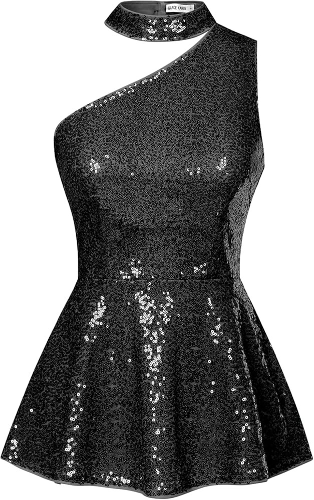 GRACE KARIN Women's Sparkly Sequin Tops Sleeveless Slim Fit Glitter Cocktail Blouse Sparkle One S... | Amazon (US)