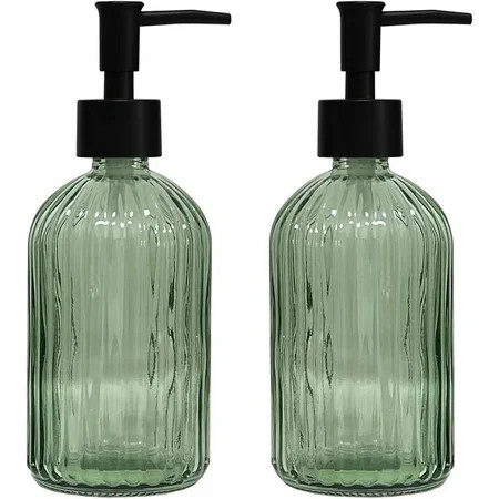 Green Glass Soap Dispenser Set With Black Pump, 13.5Oz Refillable Liquid Hand Soap Dispenser, Lotion Dish Soap Dispenser for Modern Home Decor, Bathroom, Kitchen Countertop, Hotel(2 Pack) | Walmart (US)