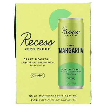 Recess Zero Proof Craft Mocktail, Lime “Margarita,” 12 fl oz Aluminum Cans, 4 Pack, Alcohol-Free Drink with Adaptogens, Non-Alcoholic Beverage, Liquid | Walmart (US)