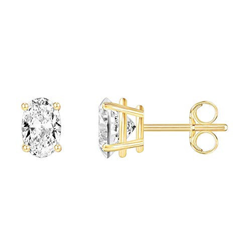 PAVOI 14K Yellow Gold Plated Sterling Silver Cubic Zirconia Stud Earrings for Women Oval 6x8mm | Amazon (US)