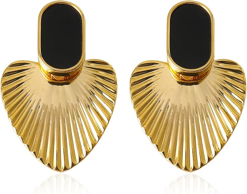 Golden Earrings for Women Heart Statement Earrings | 24K Gold Plated Vintage Wedding Drop Earring... | Amazon (US)
