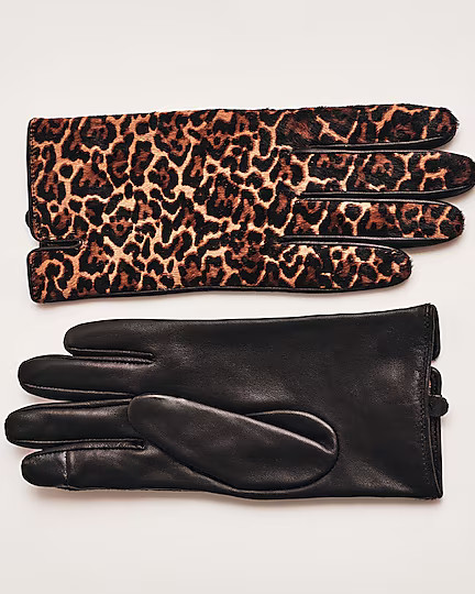 Leopard-print calf hair and leather touch-tech gloves | J. Crew US