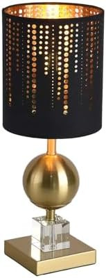 Modern Table Lamp with Black Linen Shade, E26 Base, Golden Metal Body, 17" Tall Bedside Desk Lamp... | Amazon (US)