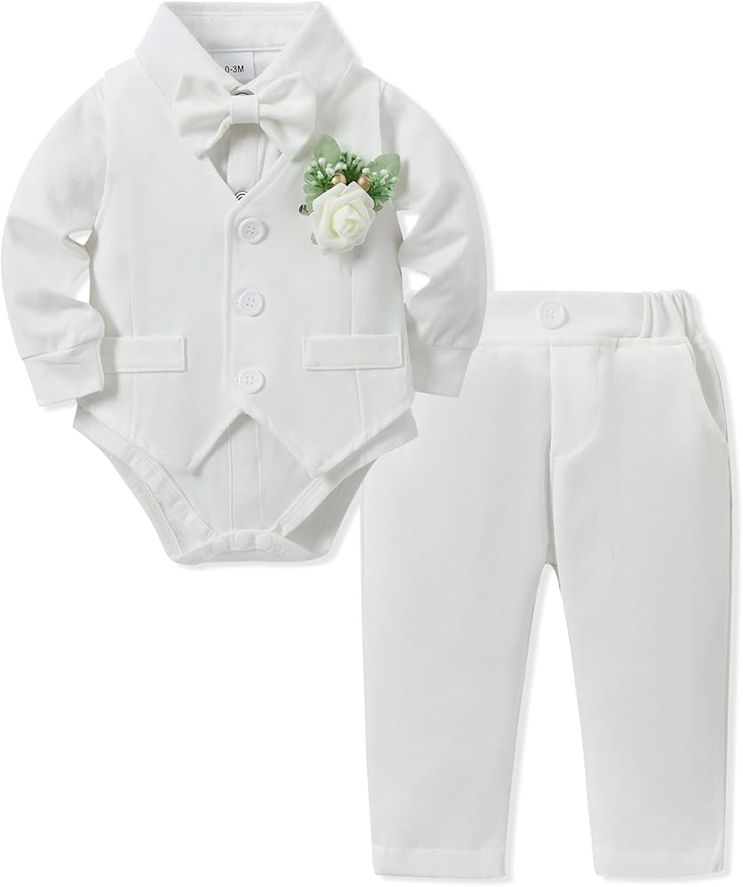 SANMIO Baby Boy Clothes Suits Infant Gentleman Outfit Collared Dress Shirt+Vest+Tie+Corsage+Pants... | Amazon (US)