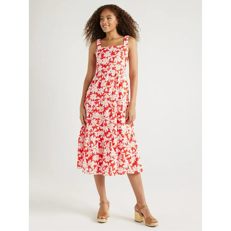 Free Assembly Women’s Cotton Tiered Midi Dress with Pockets, Sizes XS-XXL - Walmart.com | Walmart (US)