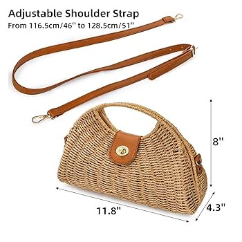 Straw Crossbody Bag for Women, Handwoven Rattan Summer Beach Straw Purse with Handle, Detachable ... | Amazon (US)