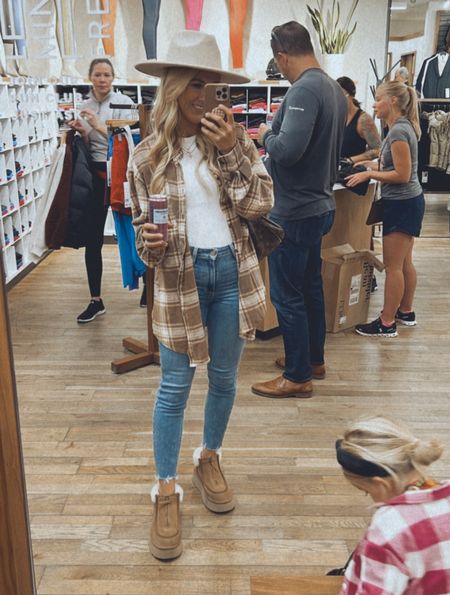 Fall flannel so cute and cozy! Oversized fit. Will sell out fast! Fall wide brim packable hat. My premium denim is on sale and they are SO GOOD! Great skinny jean my very favorite amazon bodysuit of all time ugg boots Uggs fall outfit ideas 

#LTKSeasonal #LTKsalealert #LTKunder100