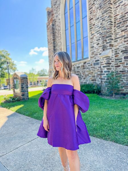 This purple off the shoulder dress would be the perfect wedding guest dress this fall. I LOVE the color and the sheen of the fabric. The fit is true to size (and very bump friendly), and I’m going to wear it to the LTK Con! I’m styling it with black platform heels (linking my pair and a great affordable option that looks almost identical). #ltkcon

#LTKwedding #LTKbump #LTKCon