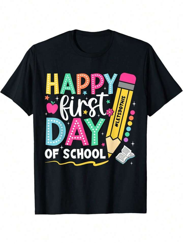 Happy First Day Of School Pencil Teacher Kids Back To School T-Shirt | SHEIN