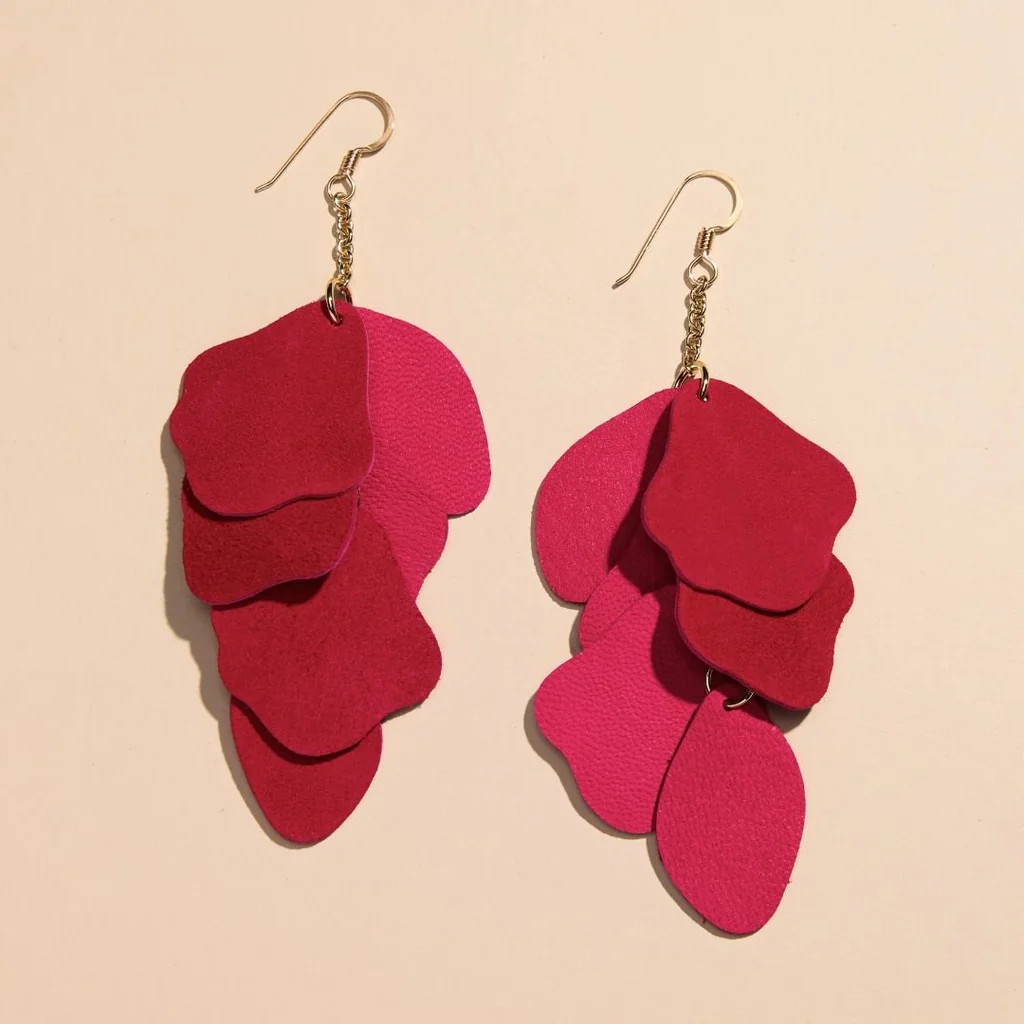 Raspberry Suede Florence Leather Dangle Earrings | Nickel and Suede