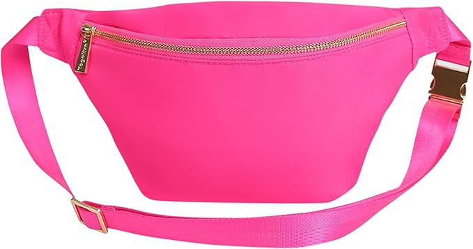 Waist Pack Bag Fanny Pack Women Belt Bag Travel Crossbody Bag Nylon (HotPink) | Amazon (US)