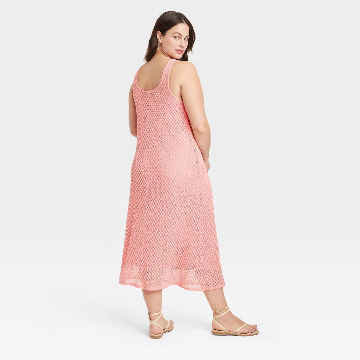 Women's Crochet Tank Midi Dress - Ava & Viv™ Coral Pink 4X | Target