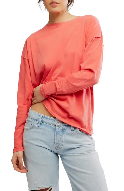 Free People Nina Long Sleeve T-Shirt in Rose Sienna at Nordstrom, Size Large | Nordstrom