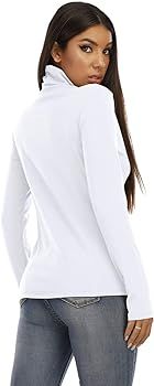 Women's Basic Long Sleeve Turtleneck T-Shirt Solid Slim Soft Cotton Tops | Amazon (US)