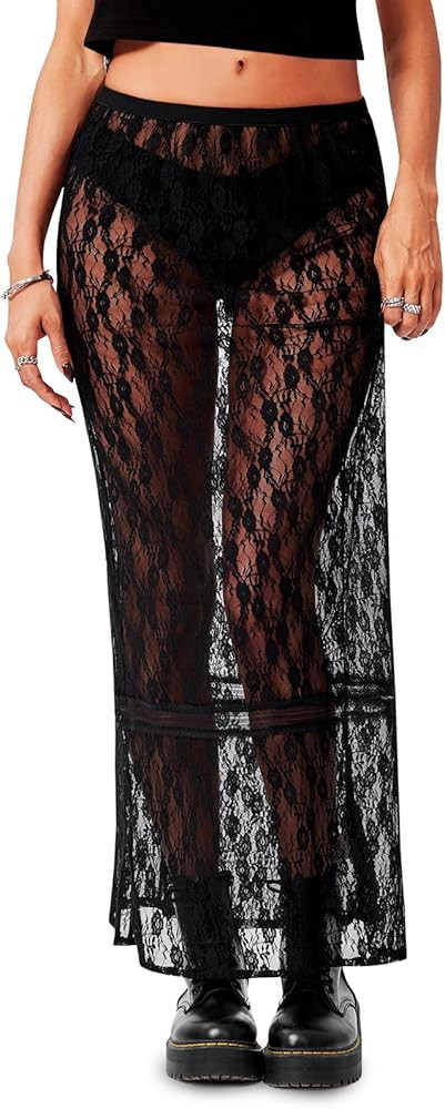 Cicy Bell Womens Sheer Lace Maxi Skirt Summer Beach Cover-ups Casual Streetwear Long Y2K Skirts | Amazon (US)