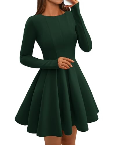 BTFBM Spring Dresses for Women 2026 Long Sleeve High Waist Pleated Flowy Aline Party Wedding Guest Dress Business Casual(Dark Green, Medium) | Amazon (US)