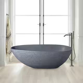 Chambery 67 in. x 34 in. Solid Surface Resin Stone Flatbottom Freestanding Bathtub in Grey | The Home Depot