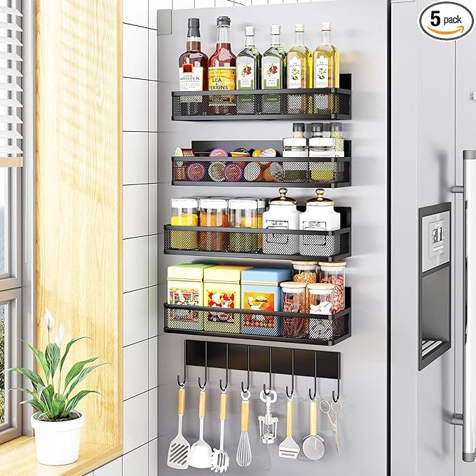 Magnetic Spice Rack for Refrigerator, 5 Pack Magnetic Shelf, Moveable Magnetic Fridge Organizer w... | Amazon (US)