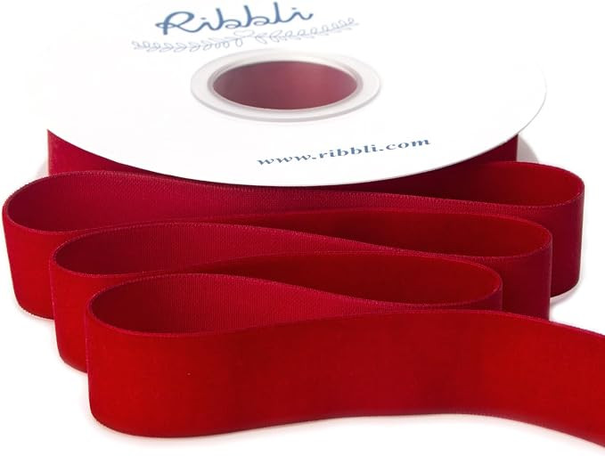 Ribbli Polyester Dark Red Velvet Ribbon,1 Inches Continuous10-Yard Spool,Christmas Ribbon for Gif... | Amazon (US)