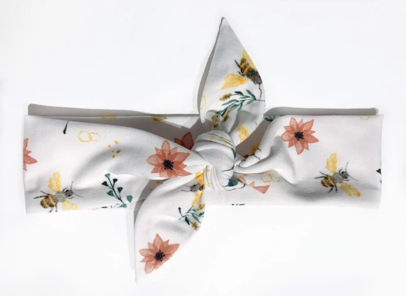 Personalized Flowers and Bees Tie Headband | Etsy (US)