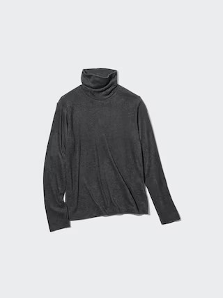 Women's HEATTECH Fleece T-Shirt Turtleneck with Moisture-Wicking Gray XS UNIQLO US | UNIQLO (US)