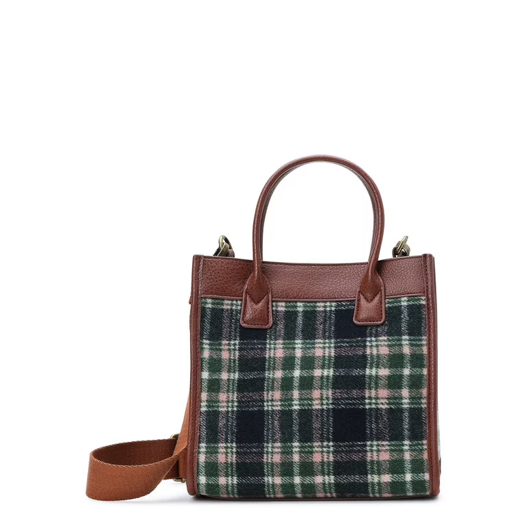 Time and Tru Women's Plaid Mini Tote Bag with Removable Strap, Navy Plaid - Walmart.com | Walmart (US)