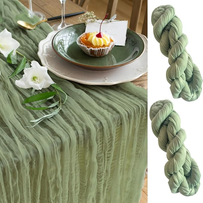 Gauze table runner bulk sage green set of 2 items, 12 ft Cheesecloth runner for table rustic tabl... | Amazon (US)
