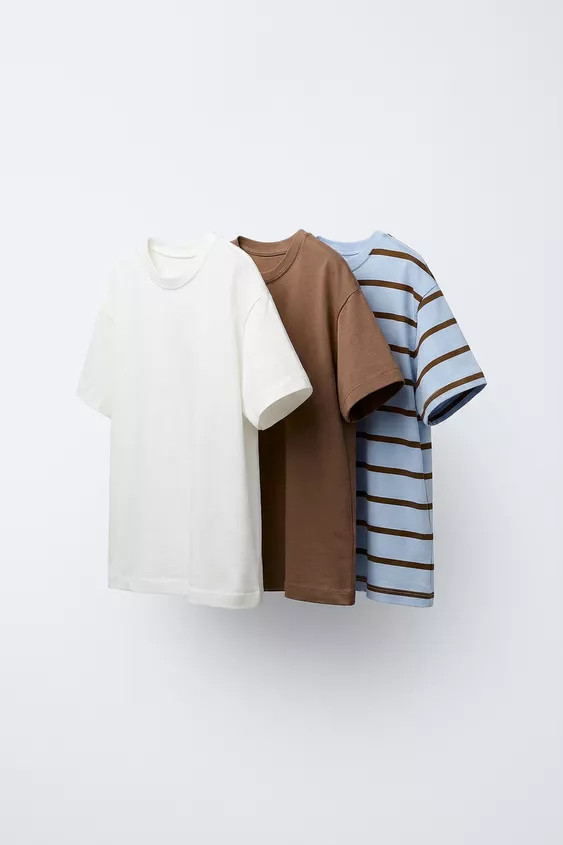 THREE-PACK OF STRIPED AND PLAIN T-SHIRTS | Zara US
