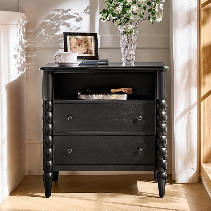 HULALA HOME Farmhouse Storage End Table with Spindle Columns, 2 Drawers and Open Shelf Side Table... | Amazon (US)