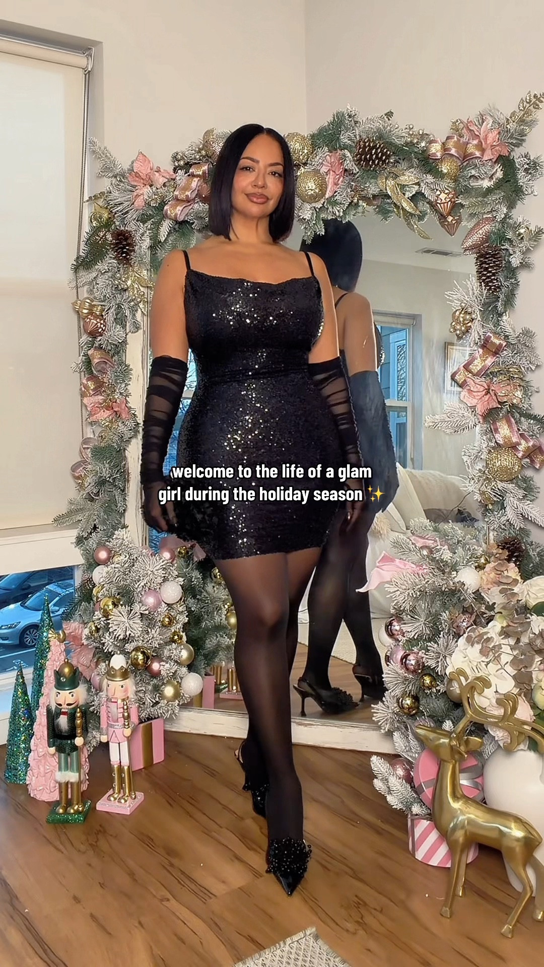 It’s the holiday season and this is the life of a glam girl ✨ Save 15% on this dress with heyrissyrozay at checkout 

holiday vibes 
holiday dress 
holiday party outfit 
sequin dress
opera gloves 
black tights 

#LTKMidsize #LTKHoliday #LTKStyleTip