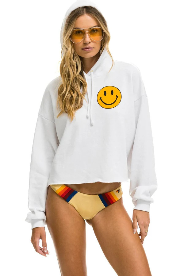 SMILEY 2 RELAXED CROPPED PULLOVER HOODIE - WHITE | Aviator Nation