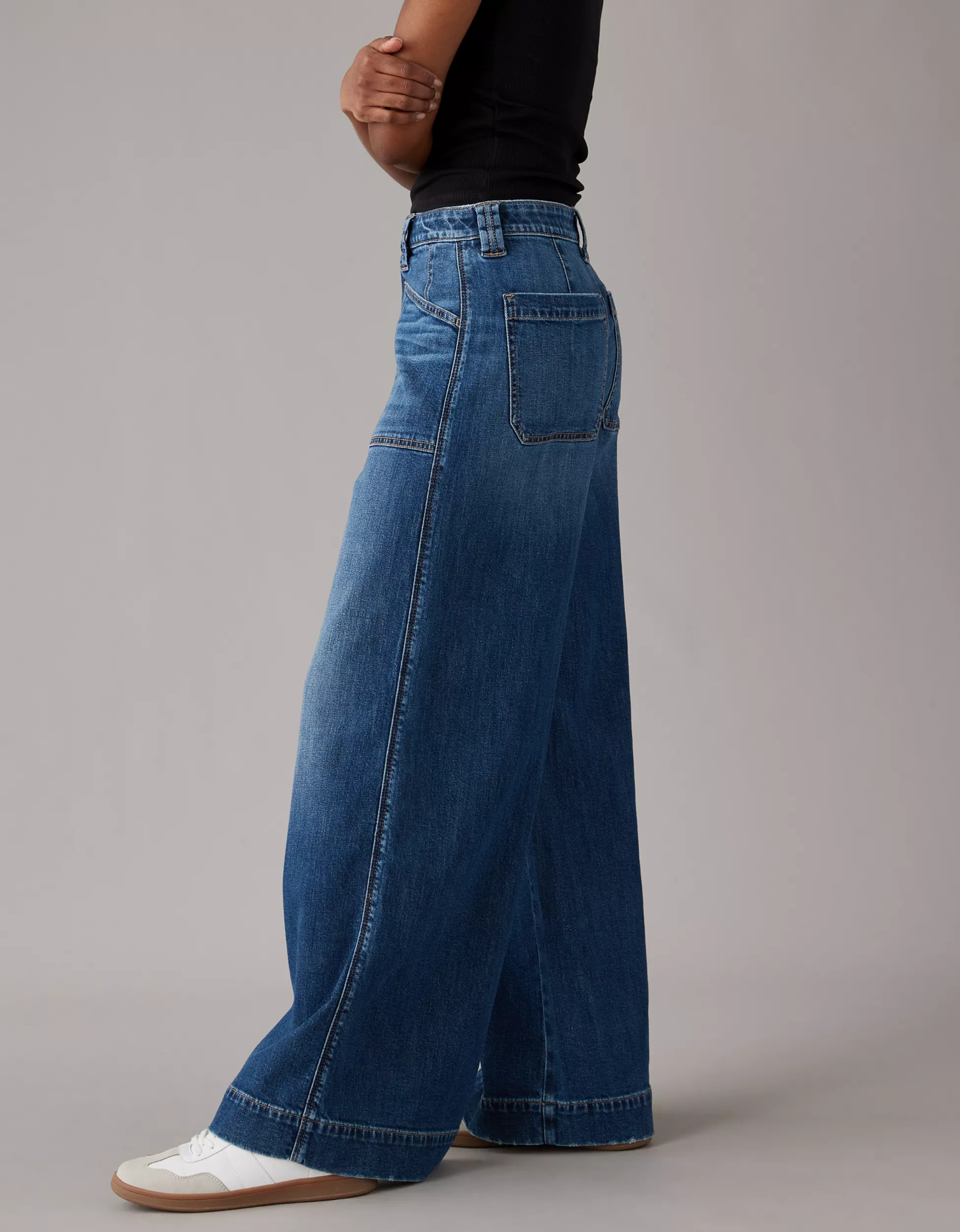 AE Dreamy Drape Stretch Super High-Waisted Baggy Ultra Wide-Leg Jean | American Eagle Outfitters (US & CA)