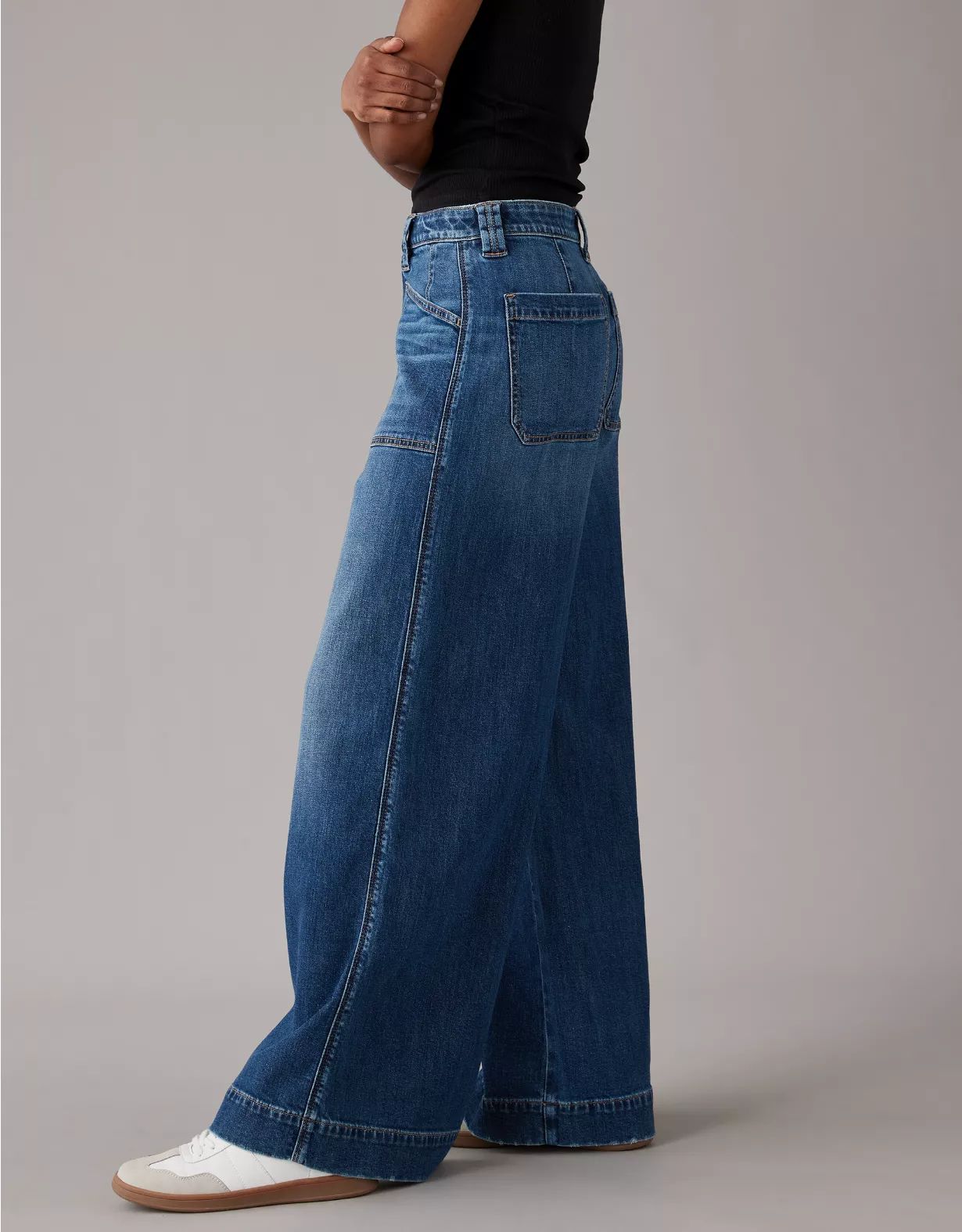 AE Dreamy Drape Stretch Super High-Waisted Baggy Ultra Wide-Leg Jean | American Eagle Outfitters (US & CA)