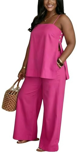 Country Concert Outfits for Women Summer Two Piece Sets Crop Tops and Wide Leg Pants Sets Vacay Outfits Hot Pink M | Amazon (US)