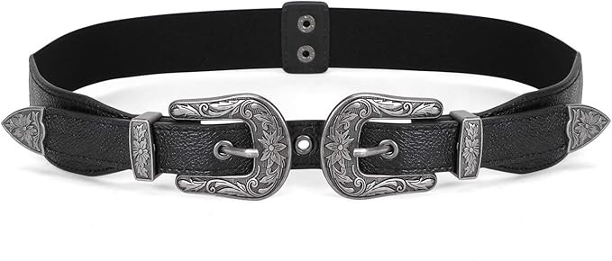 Women Leather Belts Ladies Vintage Western Design Black Waist Belt for Pants Dresses | Amazon (US)