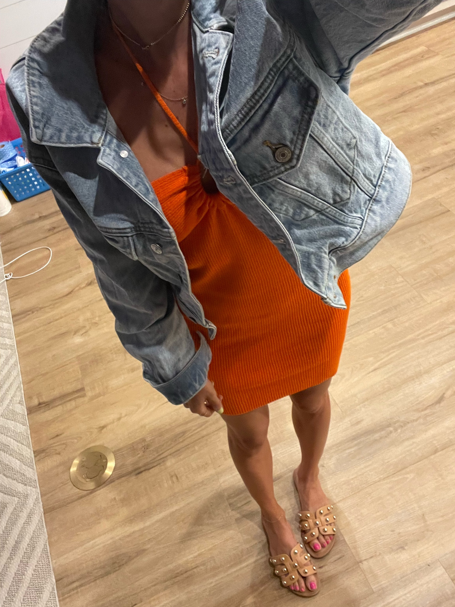 Cropped denim jacket size xxs, orange amazon dress size s , Amazon sandals size 7
Vacation outfit, resort wear 

#LTKunder50 #LTKstyletip #LTKunder100